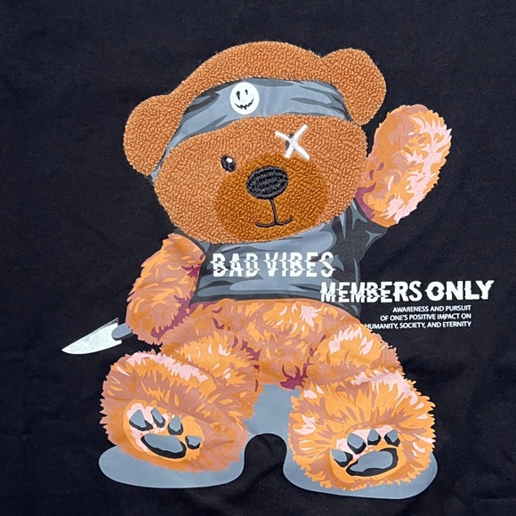 NWT Members Only Black Embroidered Bad Vibes Short Sleeves Casual T Shirt - Picture 3 of 11